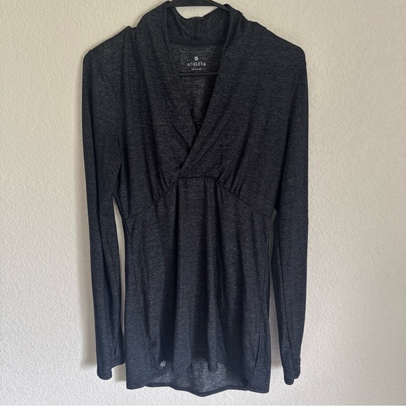Athleta Size small Long Sleeve Tunic Top Gray Shimmer Surplice Neckline - Picture 1 of 7